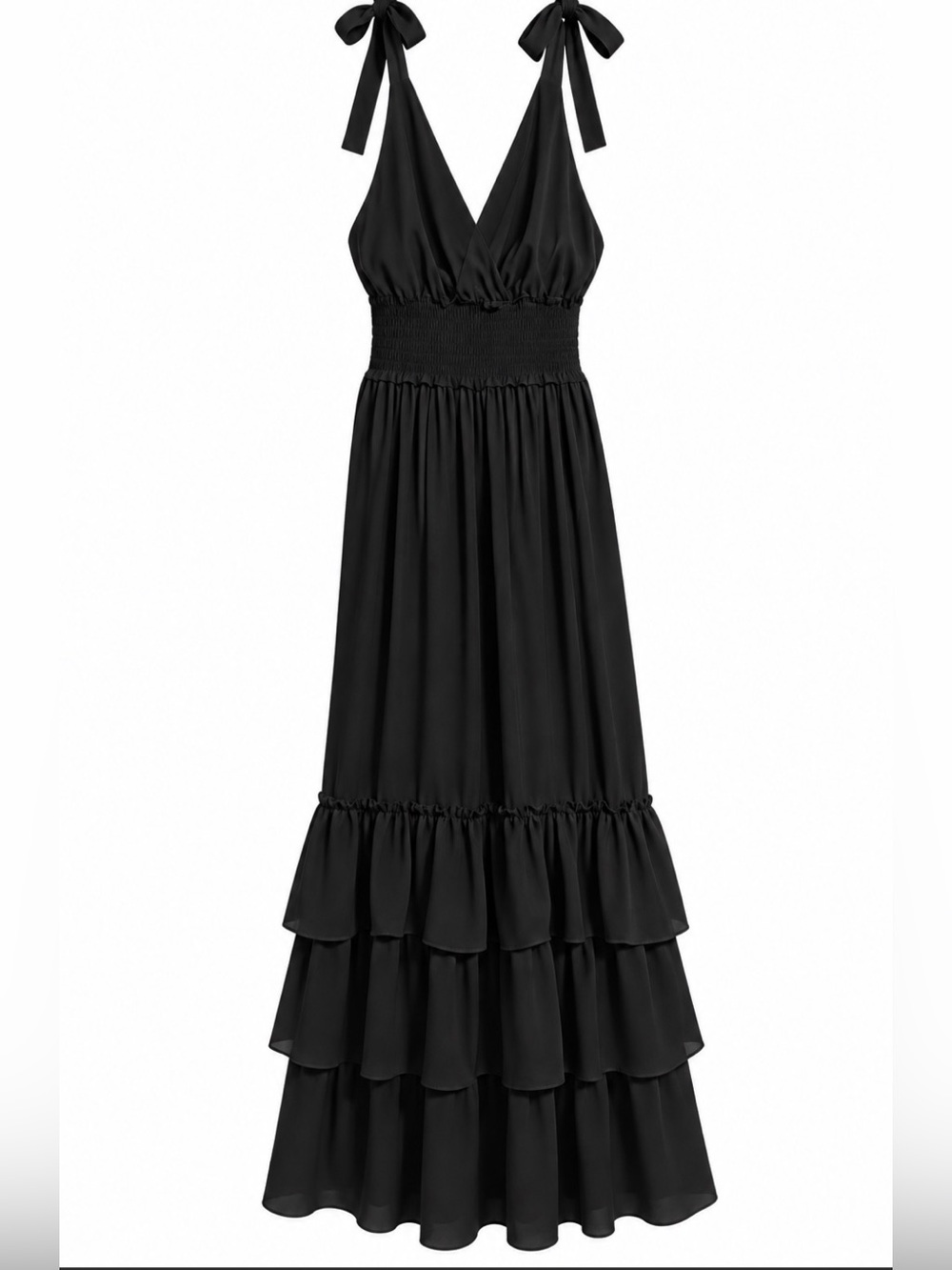 Strut & Bolt Sleeveless Black Boho Romantic Maxi Dress Tiered Ruffle Hem
